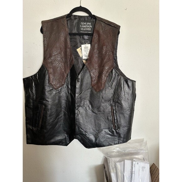 giovanni navarre Leather Vest, Brown And Black Size 3X, Chest 56” Length 29” - Picture 1 of 9
